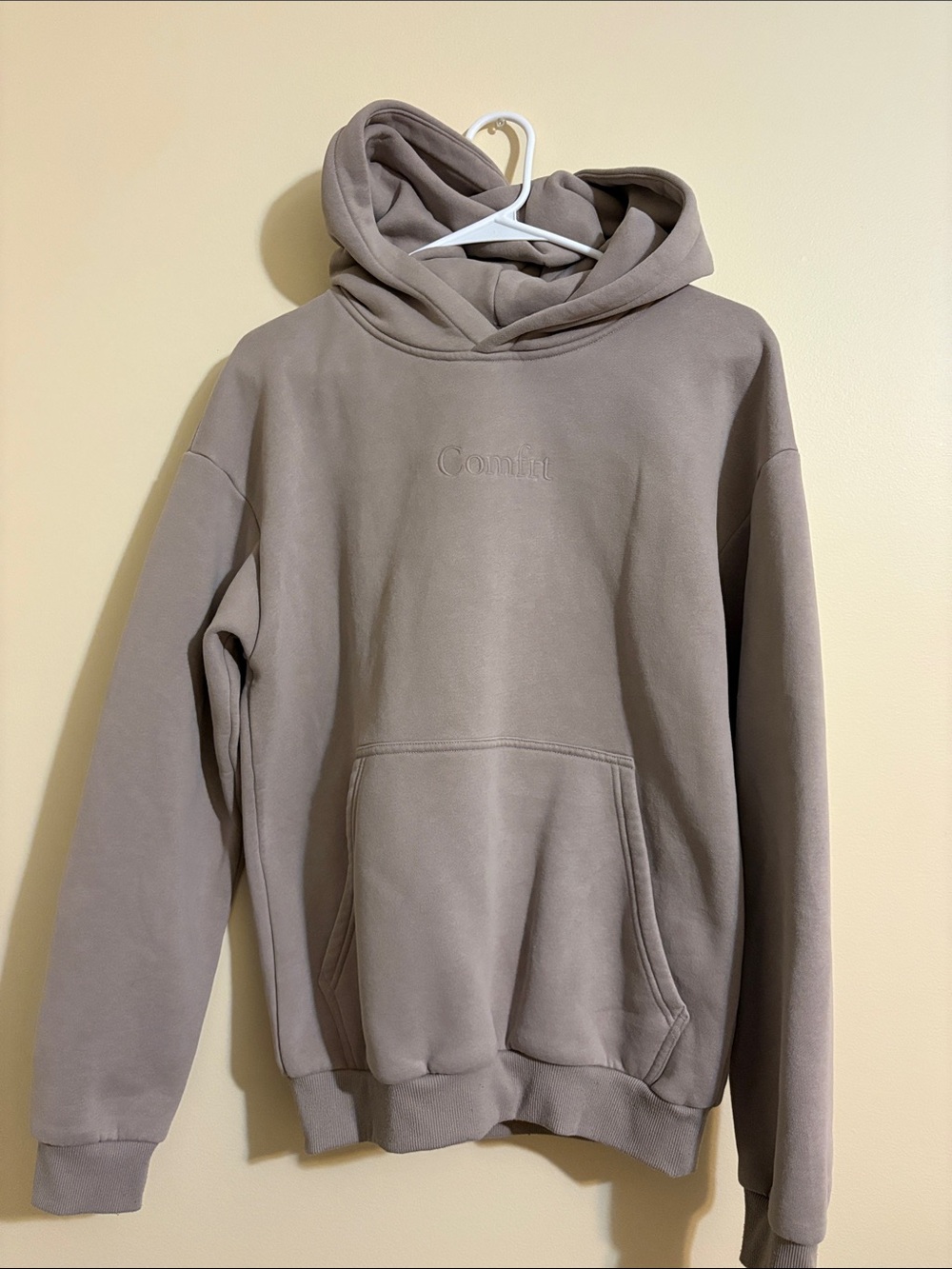 Comfort Embroidered Taupe Hoodie for Men